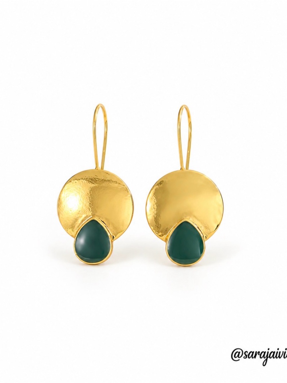 Gold Drop Earrings with Green Teardrop Stone